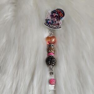 Calavera Beaded Badge Reel.